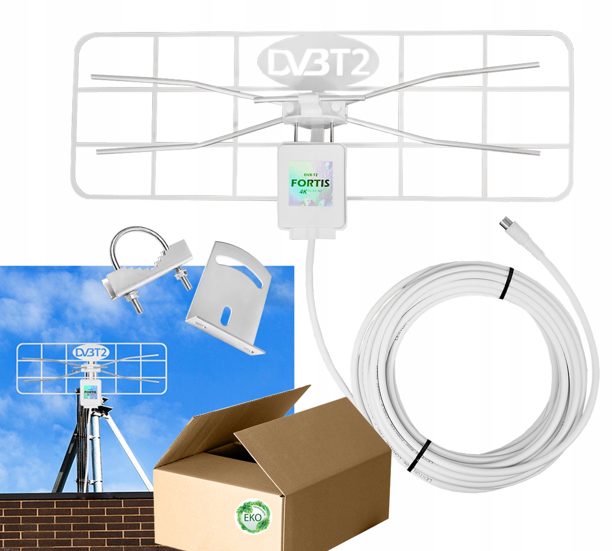 Pasivní Venkovní Anténa DVB-T2 4K Fortis Bílá, Pevná