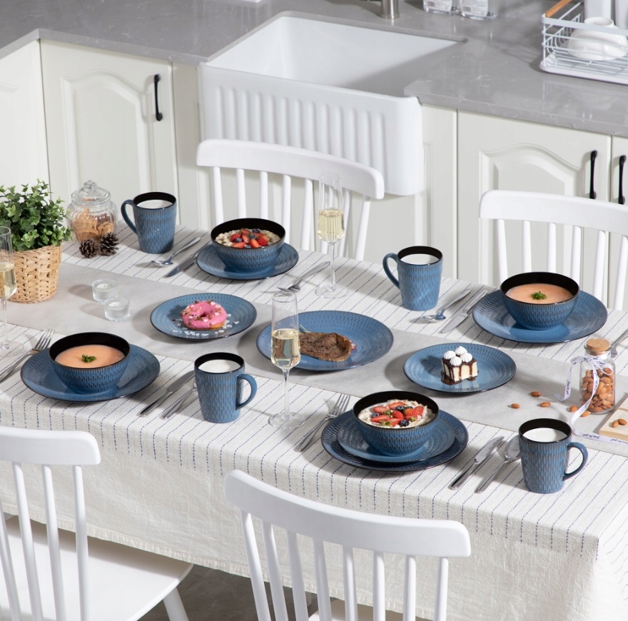 Zastawa obiadowa Vancasso PLUVO 16szt/ 4 osób Zawartość zestawu Filiżanka Talerz deserowy Talerz głęboki Talerz obiadowy