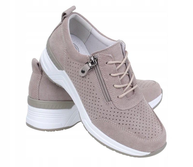 Skórzane sneakersy damskie komfortowe zamszowe na zamek sznurowadła Jezzi