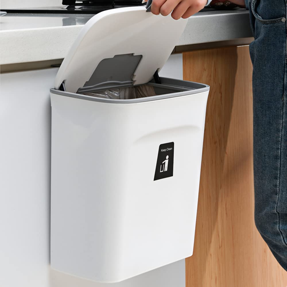 Levně Závěsný odpadkový koš s víkem, bílý, 9 l, pro kuchyňské skříňky