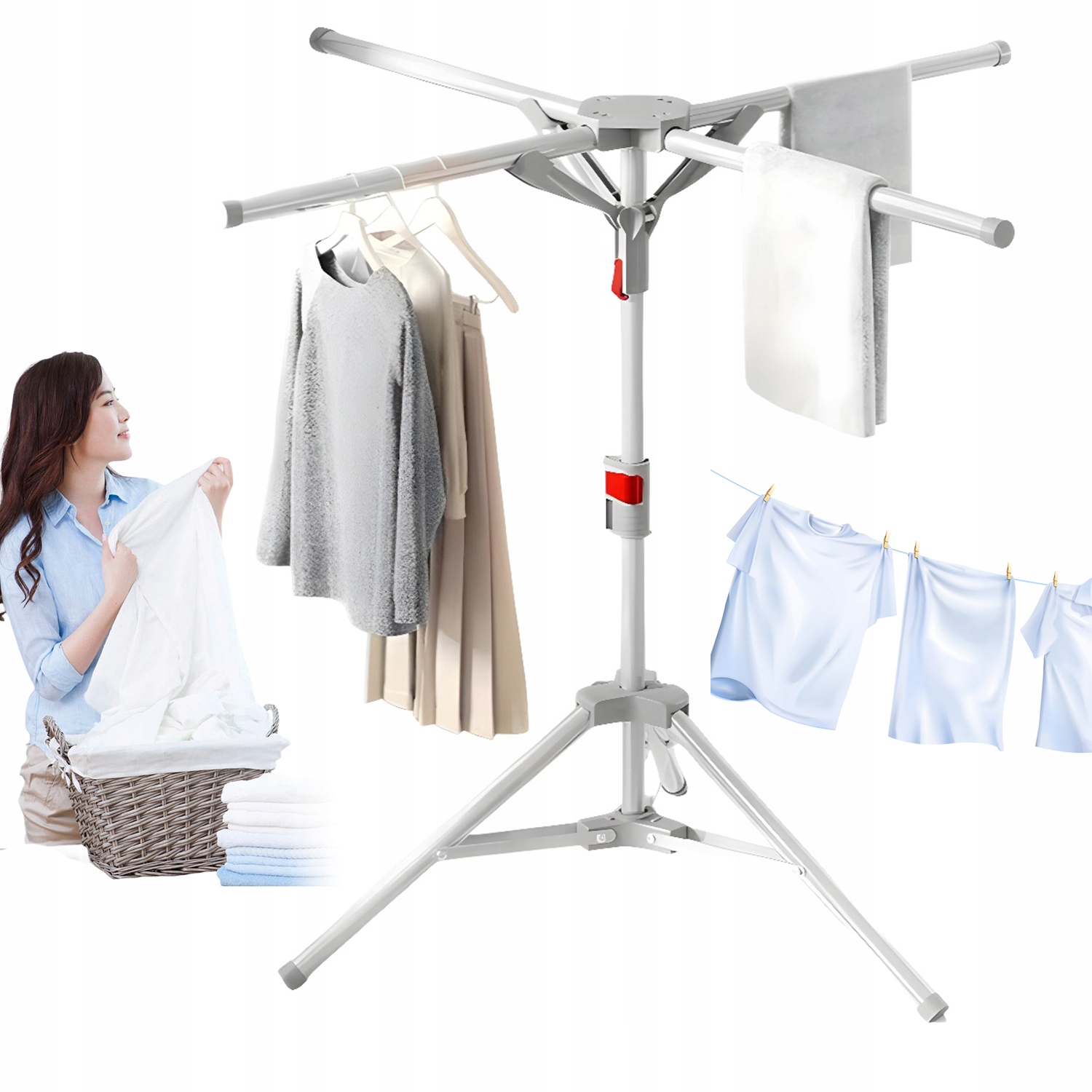 Levně Skládací Podlahový Stojan Na Prádlo Se Čtyřmi Rameny, Šedý, Snadná Montáž