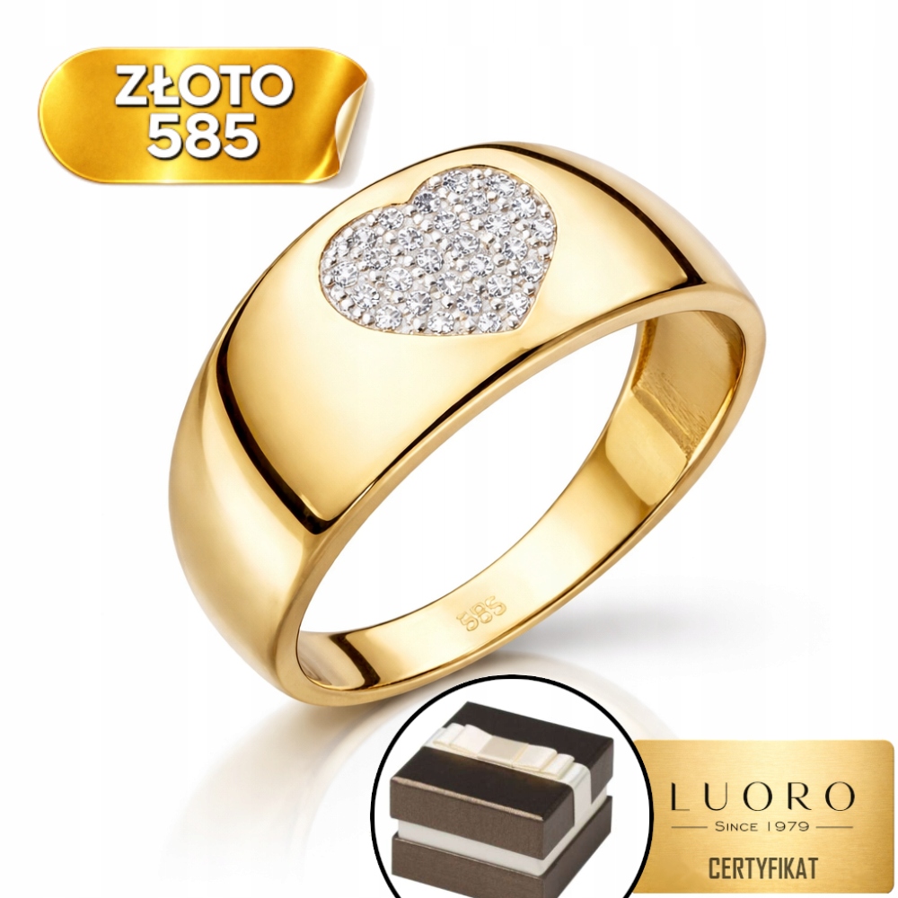Prstýnek 585 14K Široké Srdce Se Zirkony R11