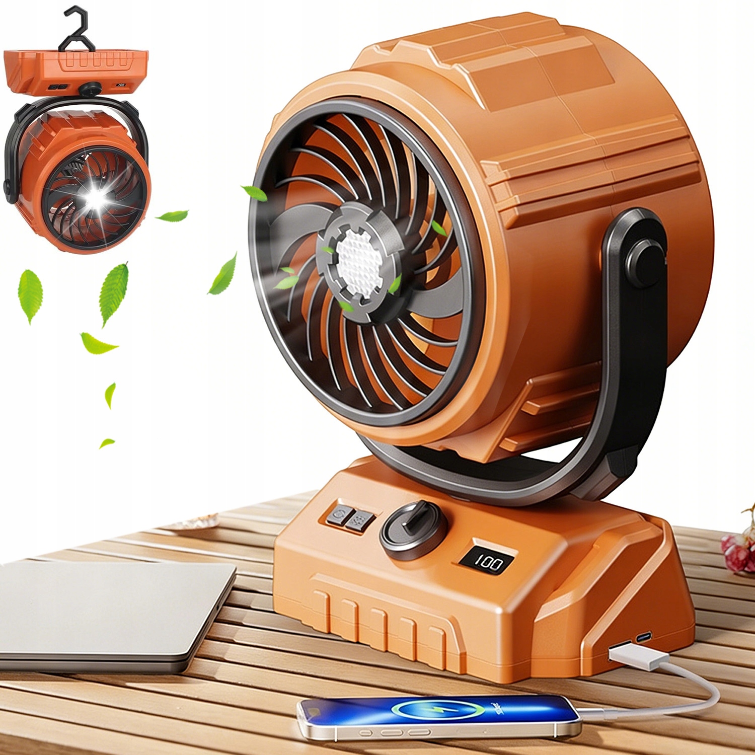 Kempingový stolní ventilátor 6000 mAh s akumulátorem a Led svítilnou