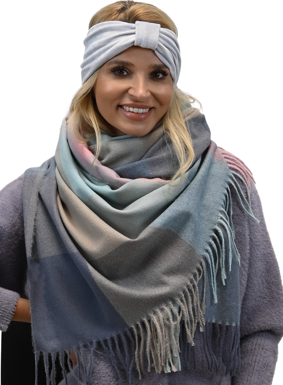 

Gruby szalik szal w Kratę frędzle wz4