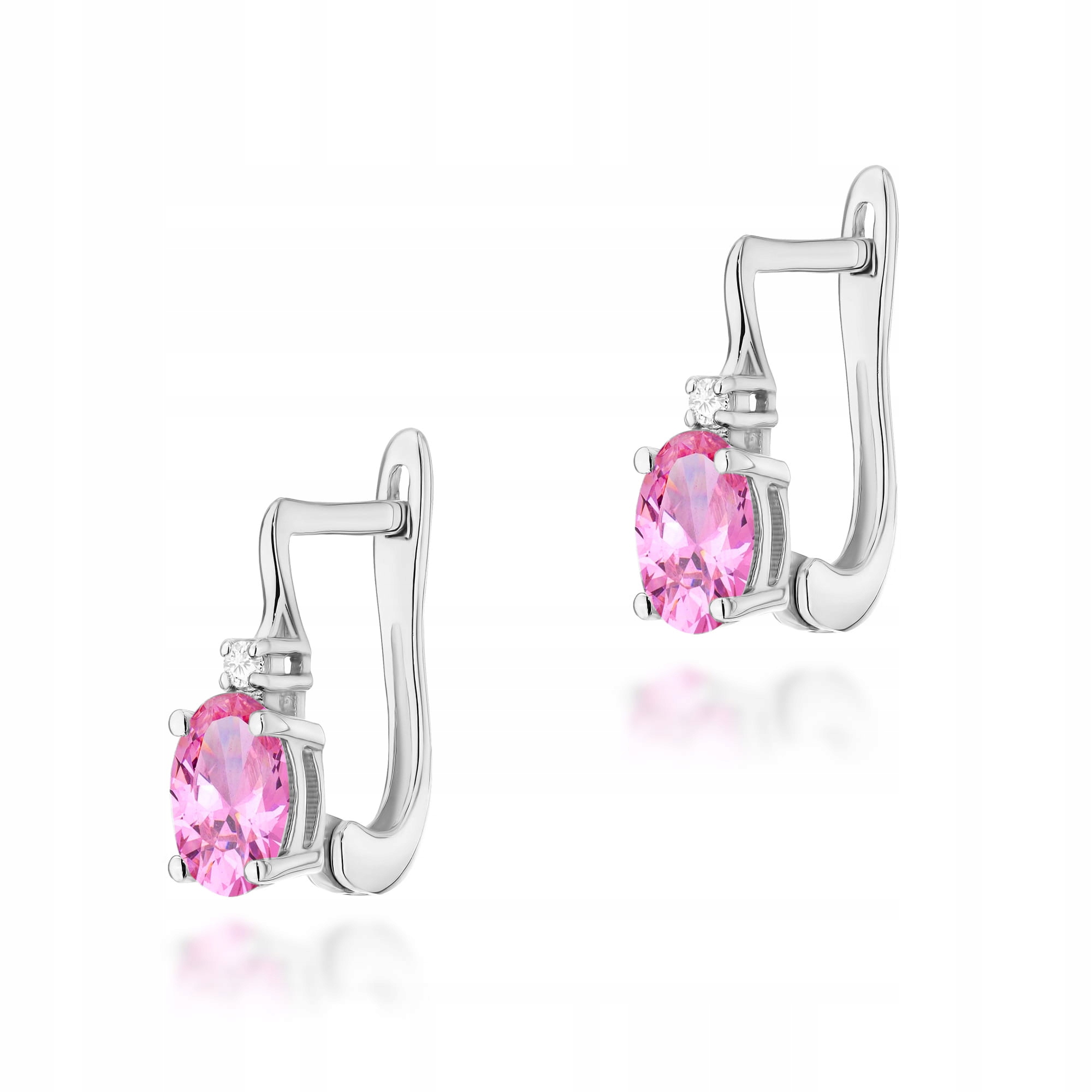 Zlaté Náušnice 585 s růžovým topazem a diamanty, elegantní, módní dárek