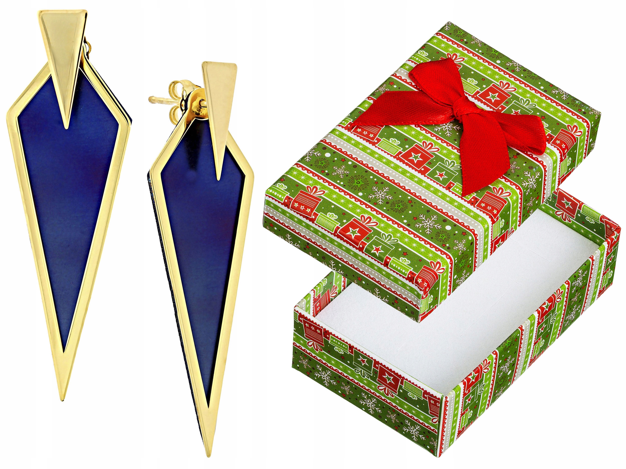 Stříbrné Náušnice Závěsné pozlacené modré šroubky s titanovou tyčinkou 925