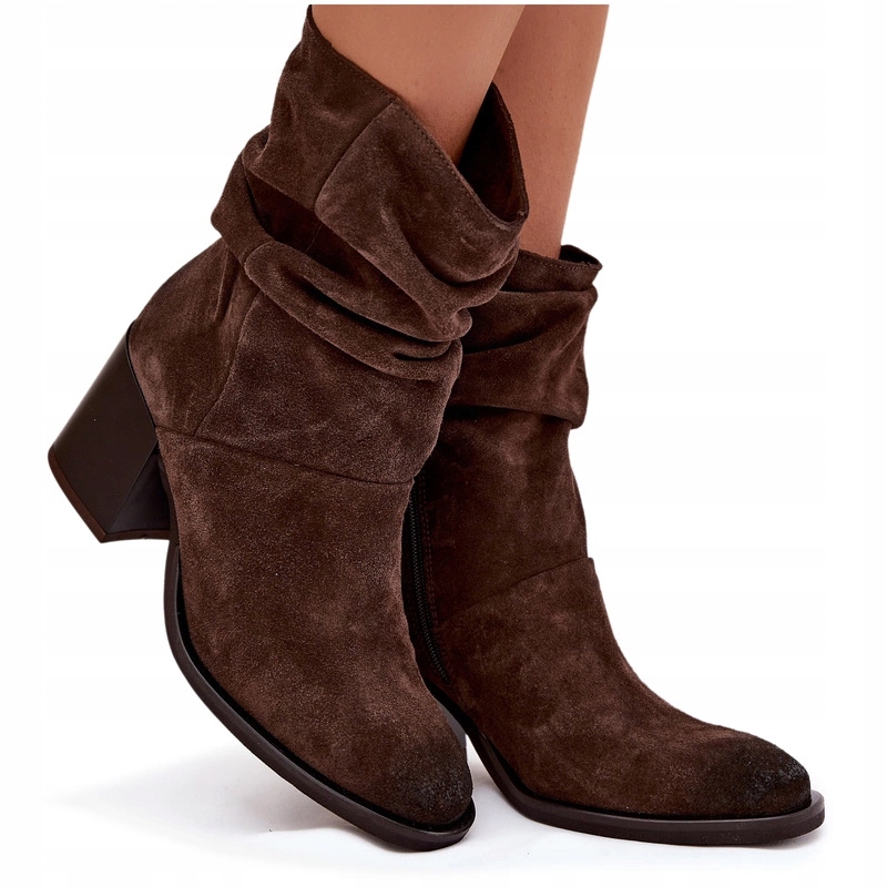 Dámské Kotníkové Boty Ze Semiše Na Podpatku Nařasené Zazoo 1127 Čokoládové 41