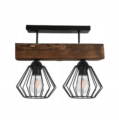 

Lampa żyrandol drewno 2XE27 Loft druciak