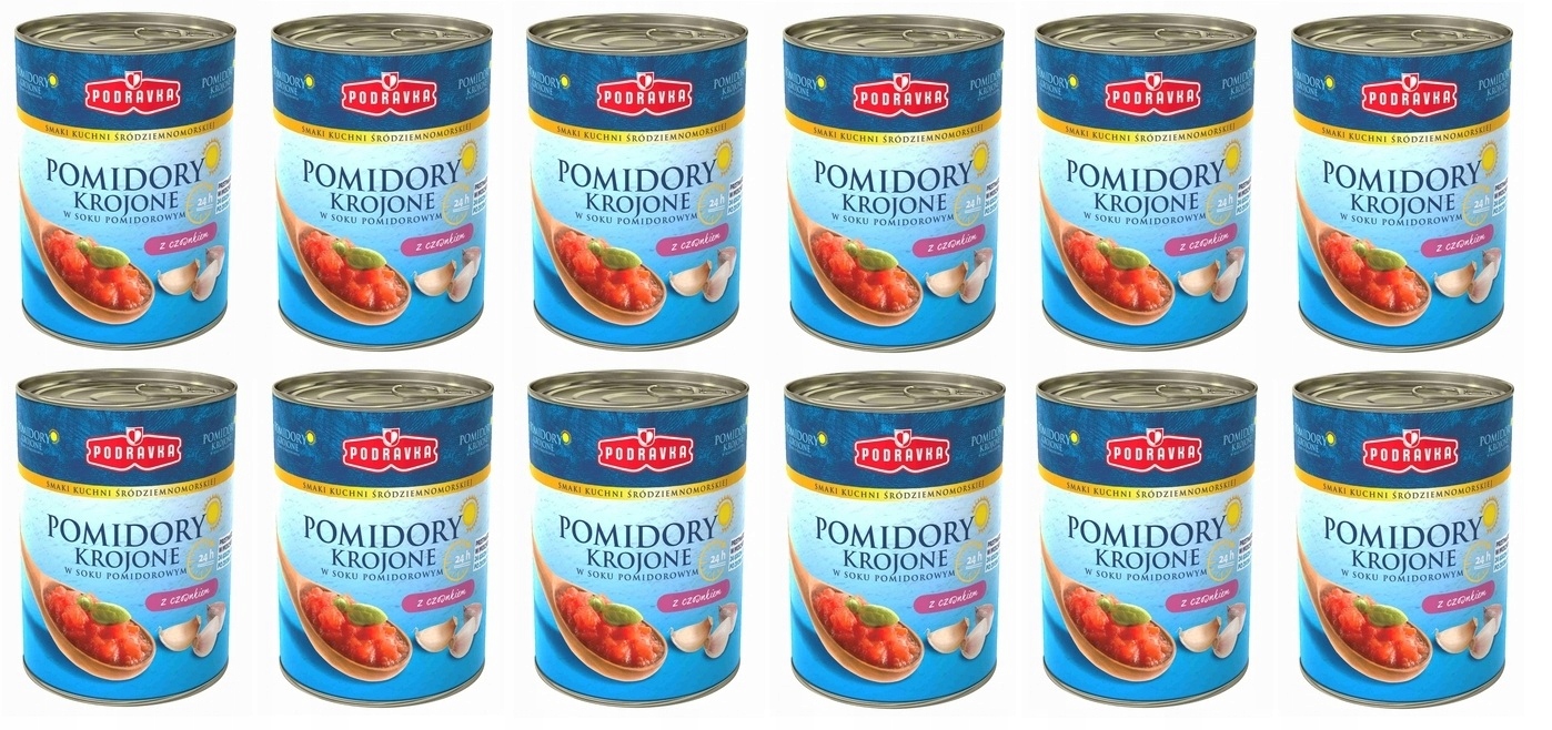 12x 400g Podravka Pomidory krojone z czosnkiem Zgrzewka