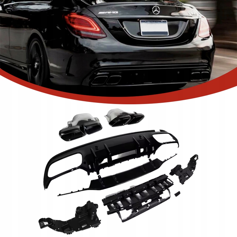 Mercedes W205 Coupe Difuzér Zadního Nárazníku Spoiler C63 Look Černý Lesk