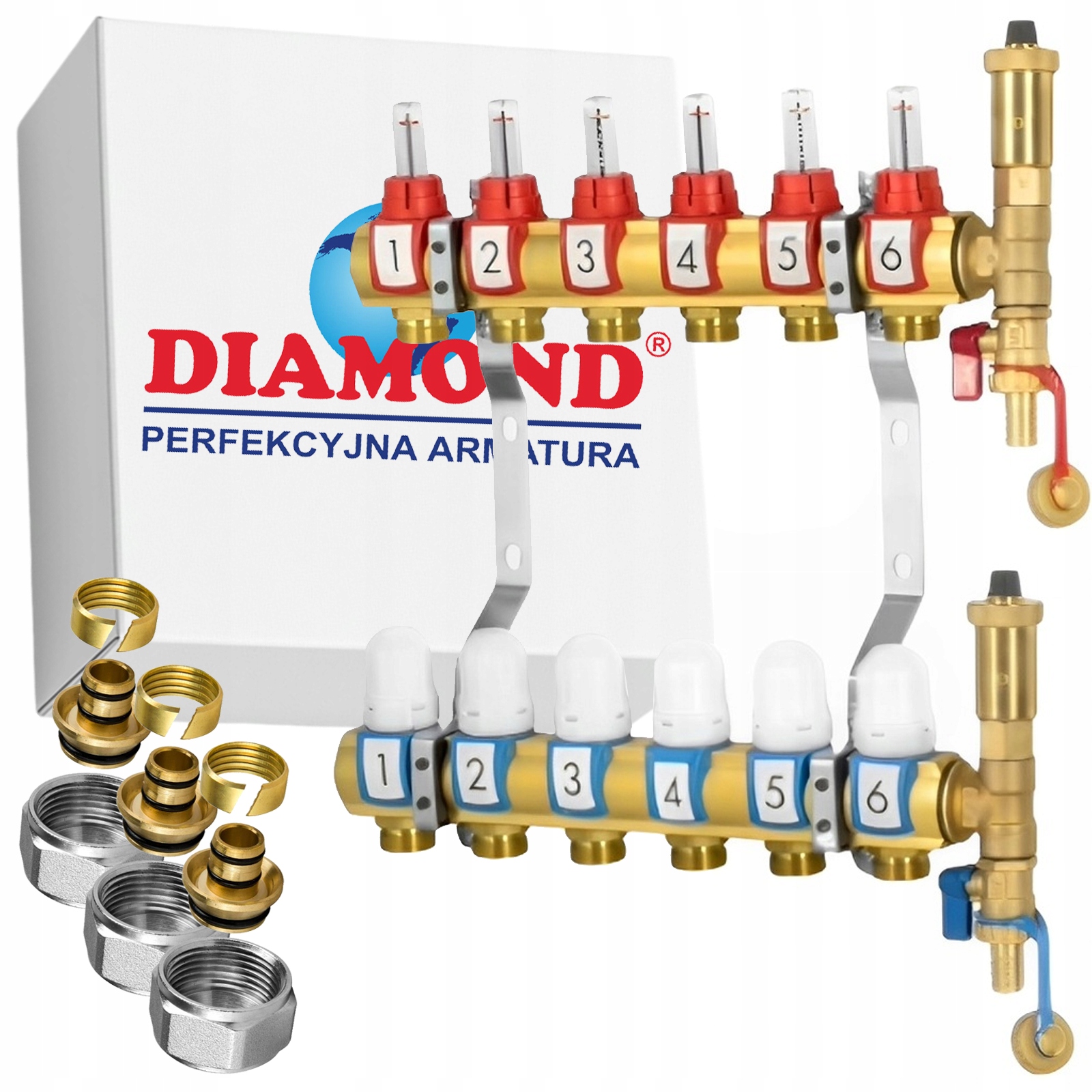 Rozdeľovač 6 Obvodov Podlahového Vykurovania Pre Mosadznú Podlahovú Krytinu Diamond