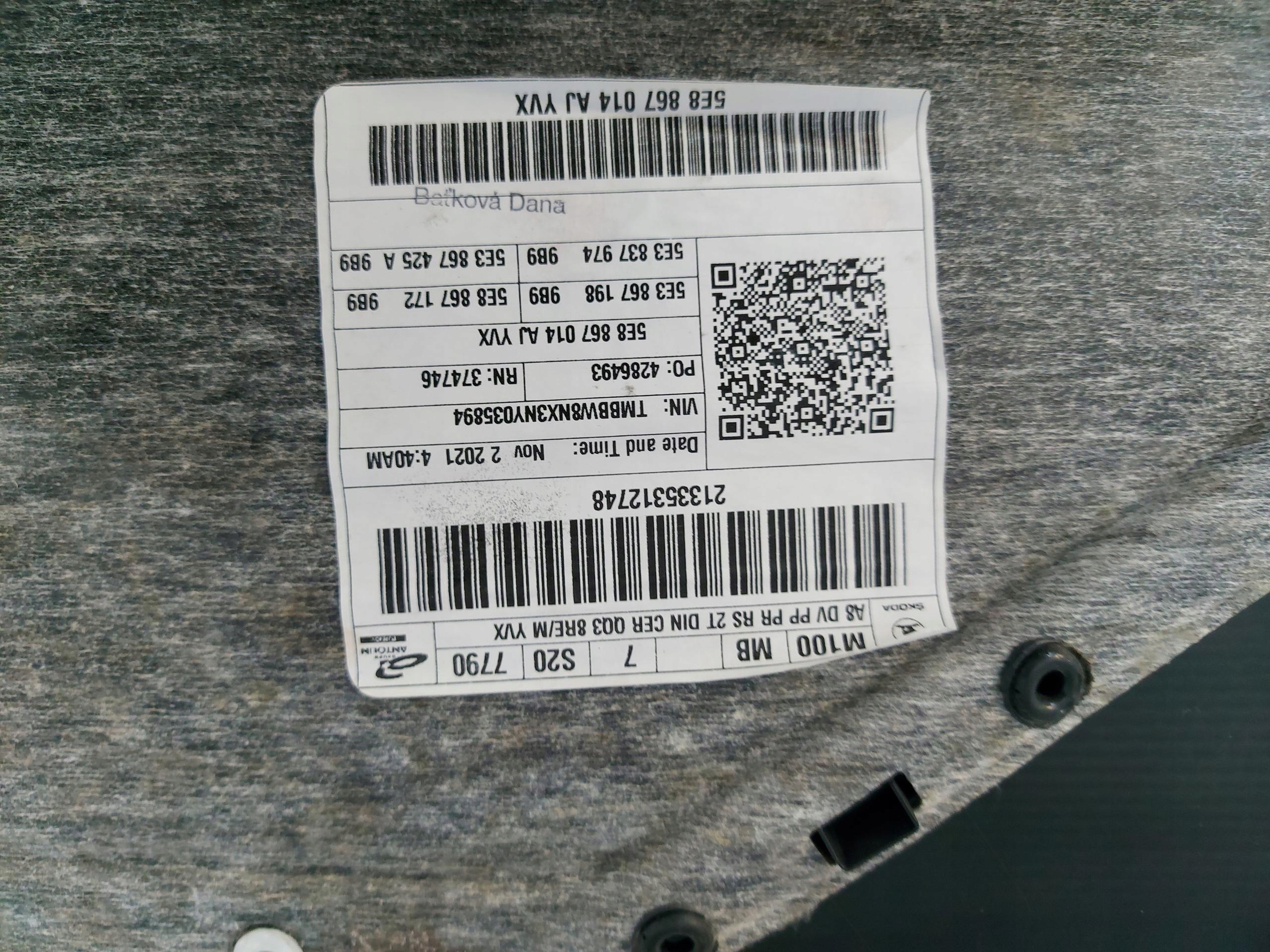 Skoda Octavia IV 5E3 upholstery side door front right