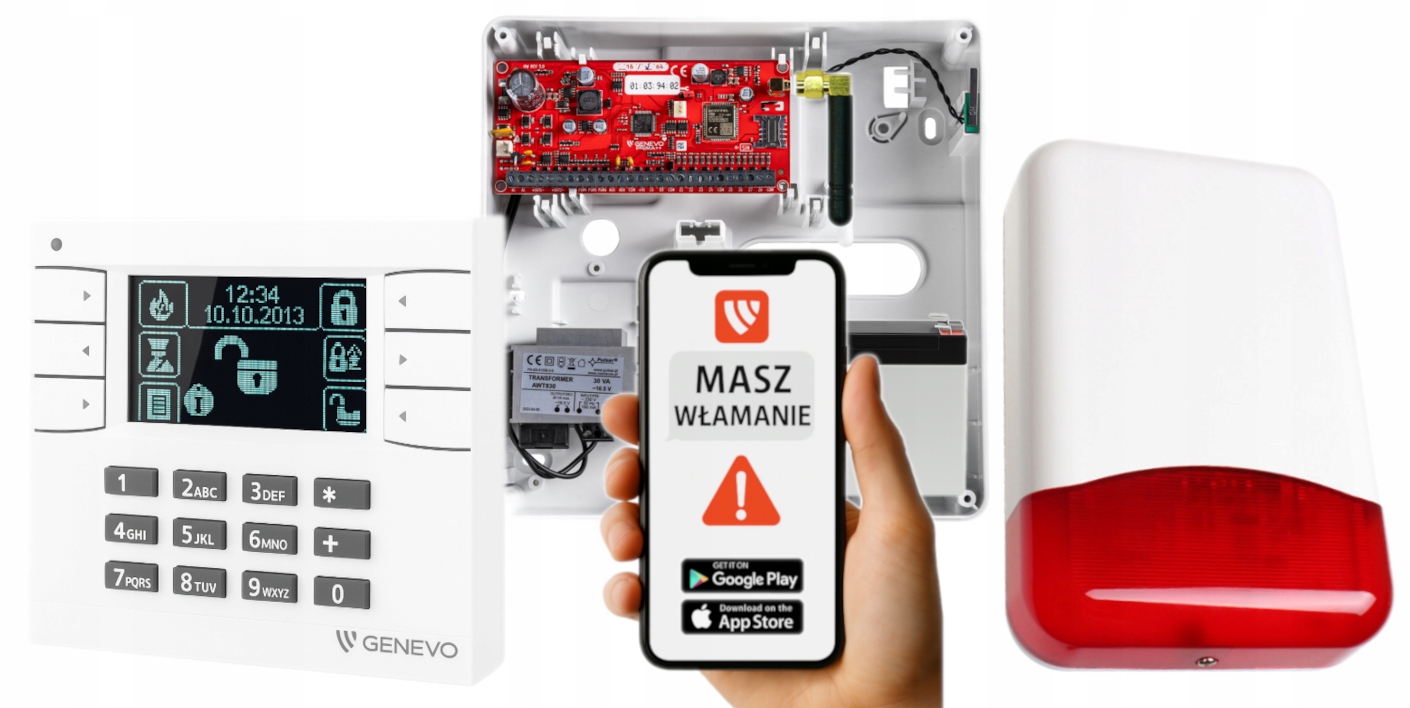 Genevo PRiMA64Q Zestaw Alarmowy Do Domu Gsm Panel LCD Aplikacja Syrena
