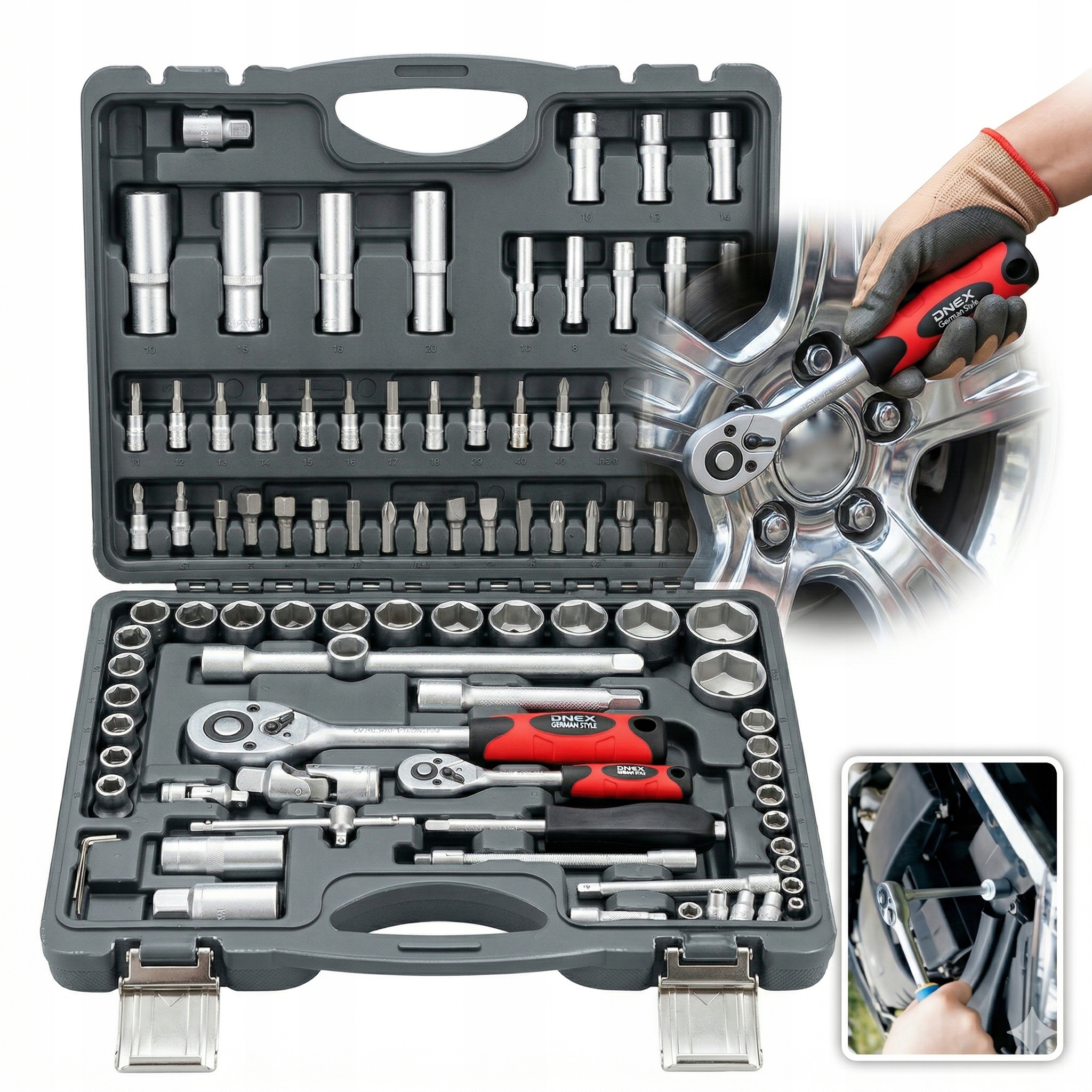 Zestaw Kluczy Nasadowych 94 El. Bity Grzechotki Walizka Cr-v Auto Warsztat