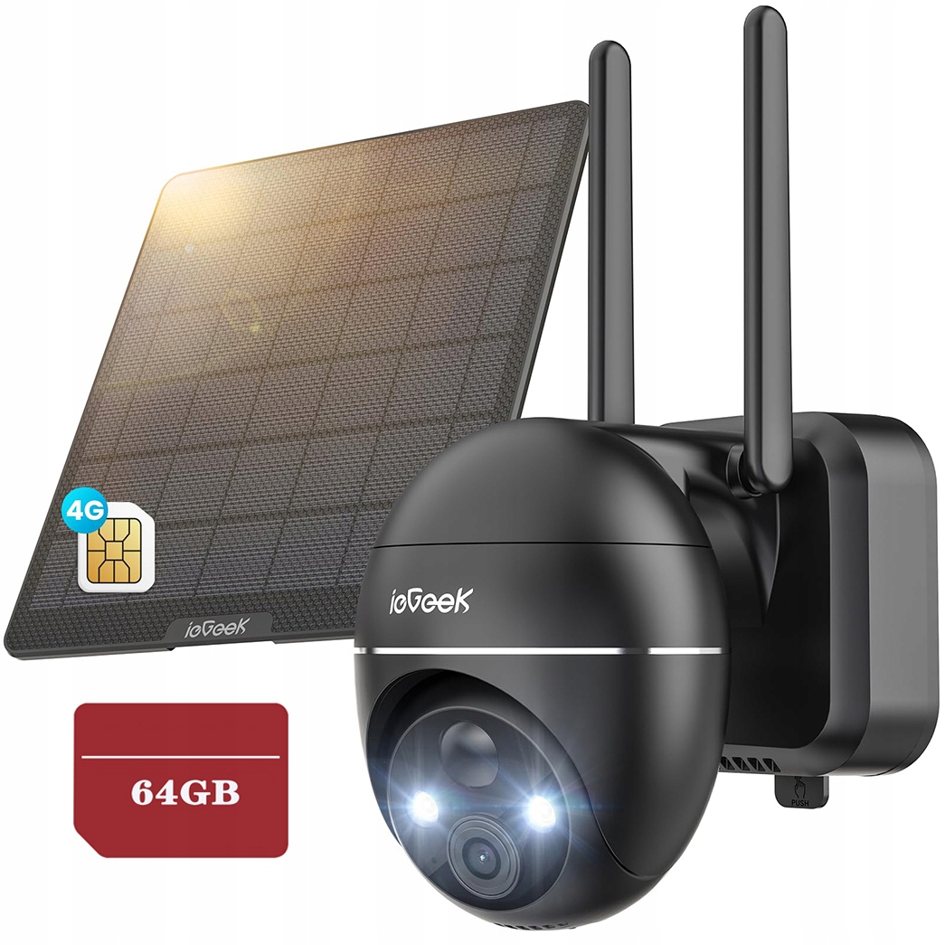 Kamera Solarna Obrotowa Gsm 3G/4G Lte Sim 3MPX 4X Zoom Monitoringu 64GB Sd