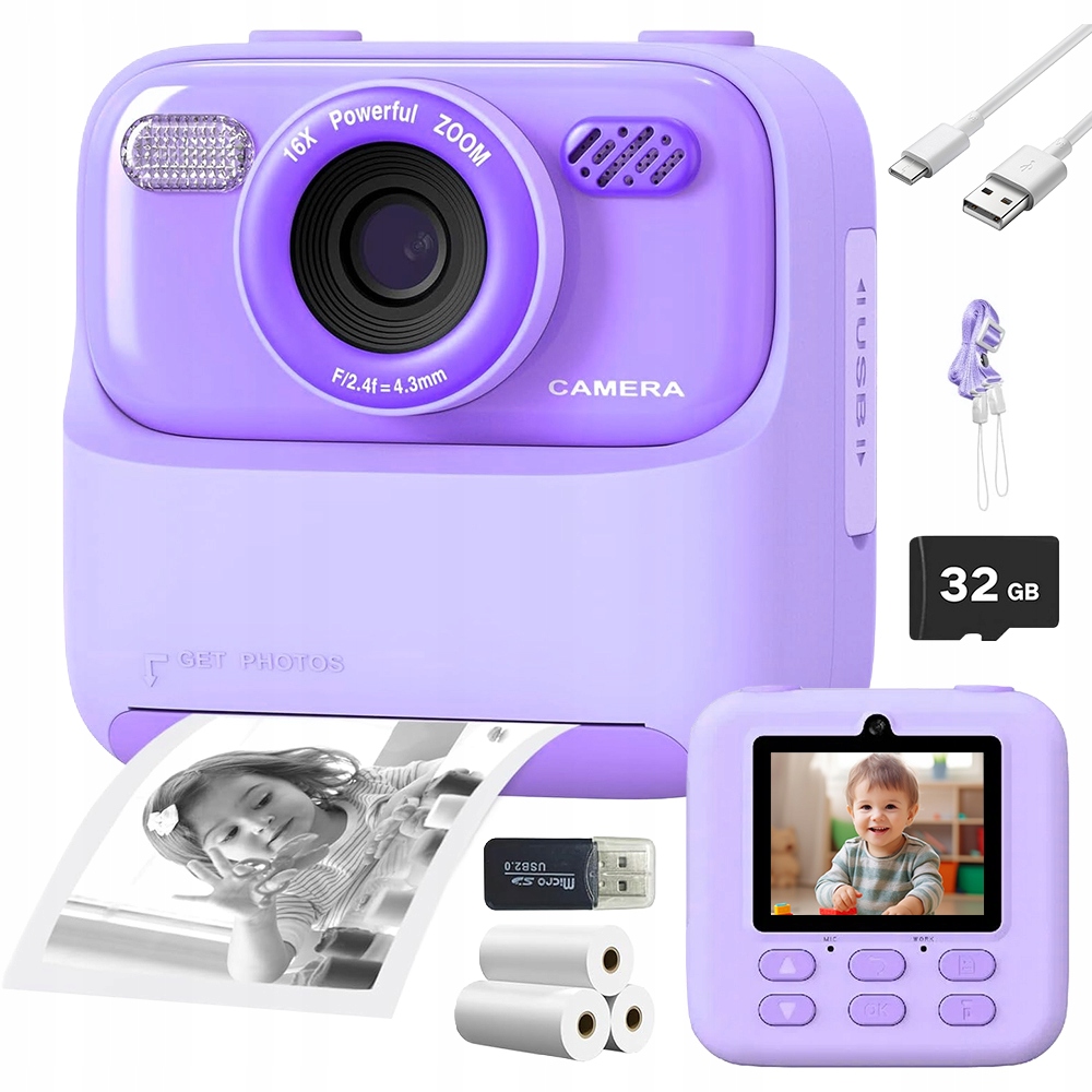 Digitální Instantní Fotoaparát 1080P Hd S Tiskárnou 32 Gb