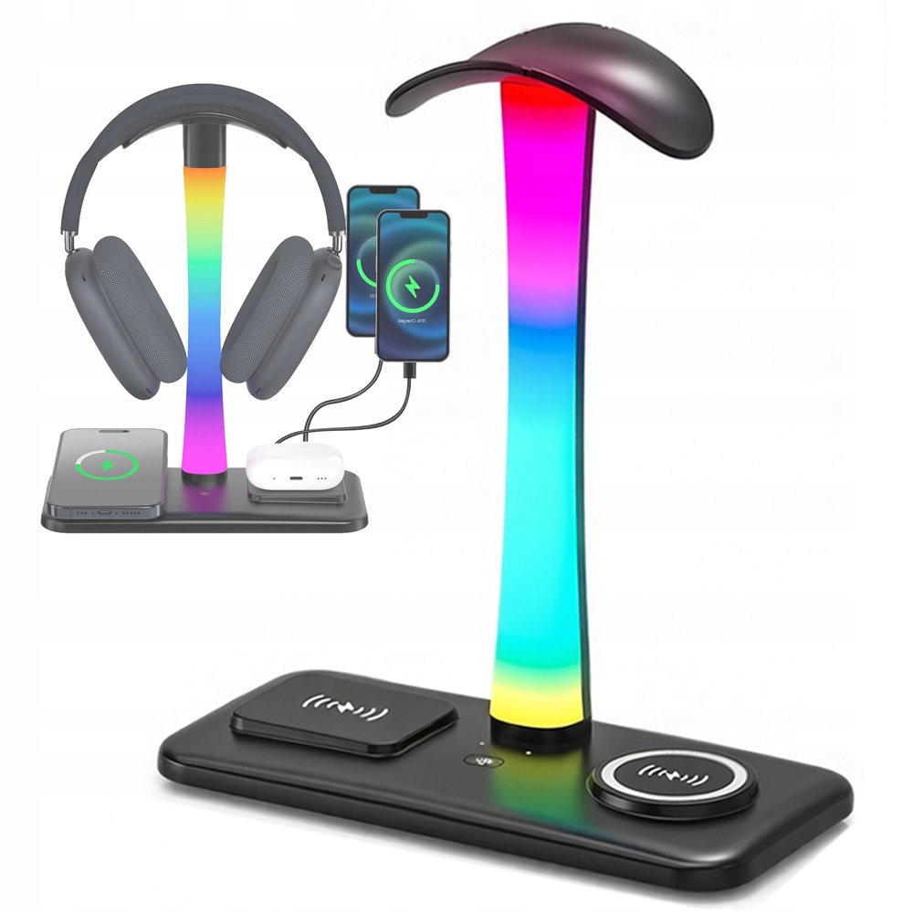 Stojan Na Sluchátka Hold Rgb podsvícení Usb-a Usb-c Výstup Nabíjení