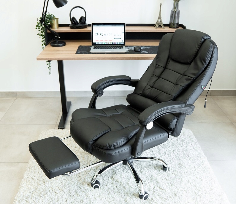 FOTEL BIUROWY OBROTOWY KRZESŁO BIUROWE MASAŻ PODNÓŻEK SIMO CZARNY + GRATIS Kolor obicia czarny