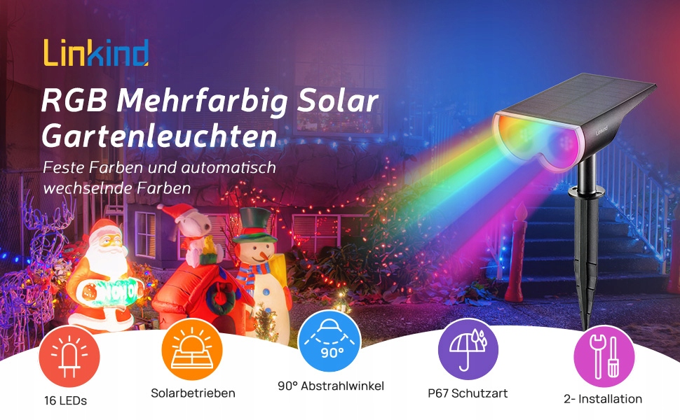 LINKID Reflektory Słoneczne Solarne Lampy RGB x2 — miniatura 8