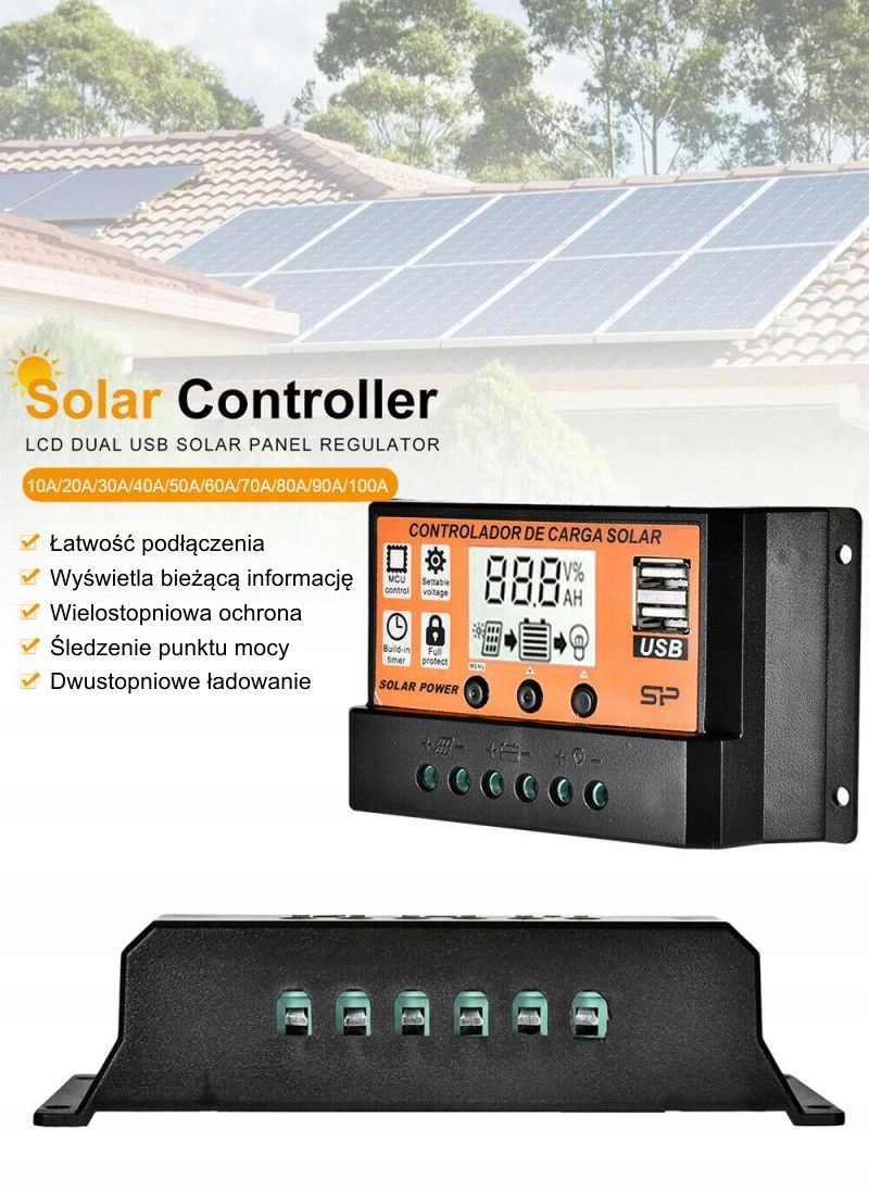 Controlador De Carga Para Painel Solar 100A Usb 12/24V Pwm