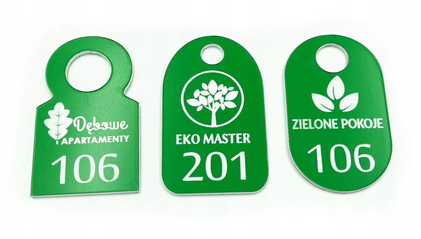 BRELOKI do kluczy NUMEREK DWUSTRONNY 7x4 cm 10 szt