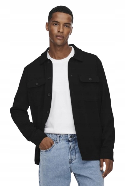 Only&sons Černá Pánská Bunda Na Knoflíky Pro Každodenní Nošení Xs Jqd