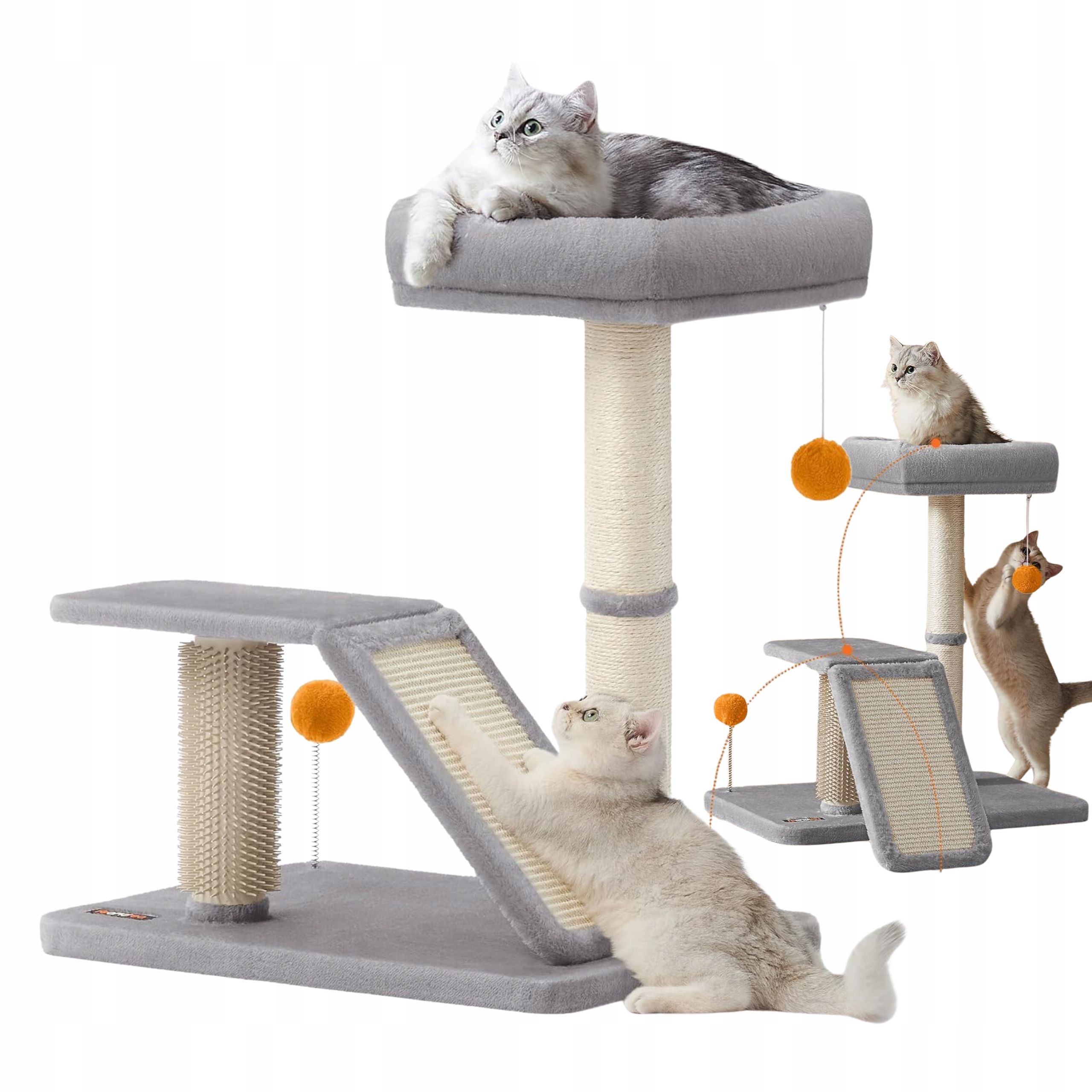 Levně Škrabadlo S Plošinou Na Ležení, Sisalový Sloupek S Bambulkami, Výška 60 CM