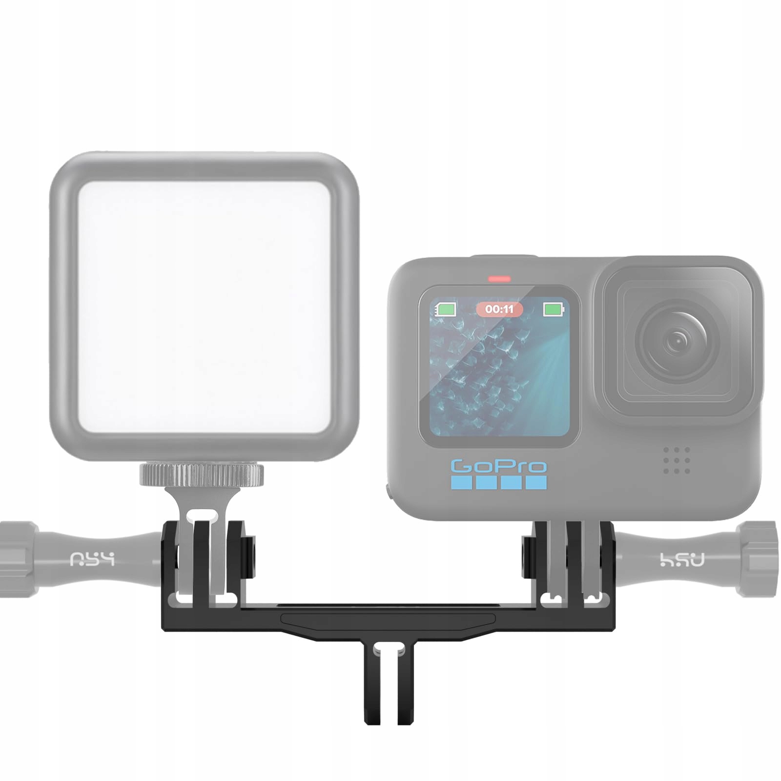 HSU Aluminiowa Podwójna Uchwyt GoPro Adapter Hero 12 11 10 9 8 7 6 5 4 3 — miniatura 3