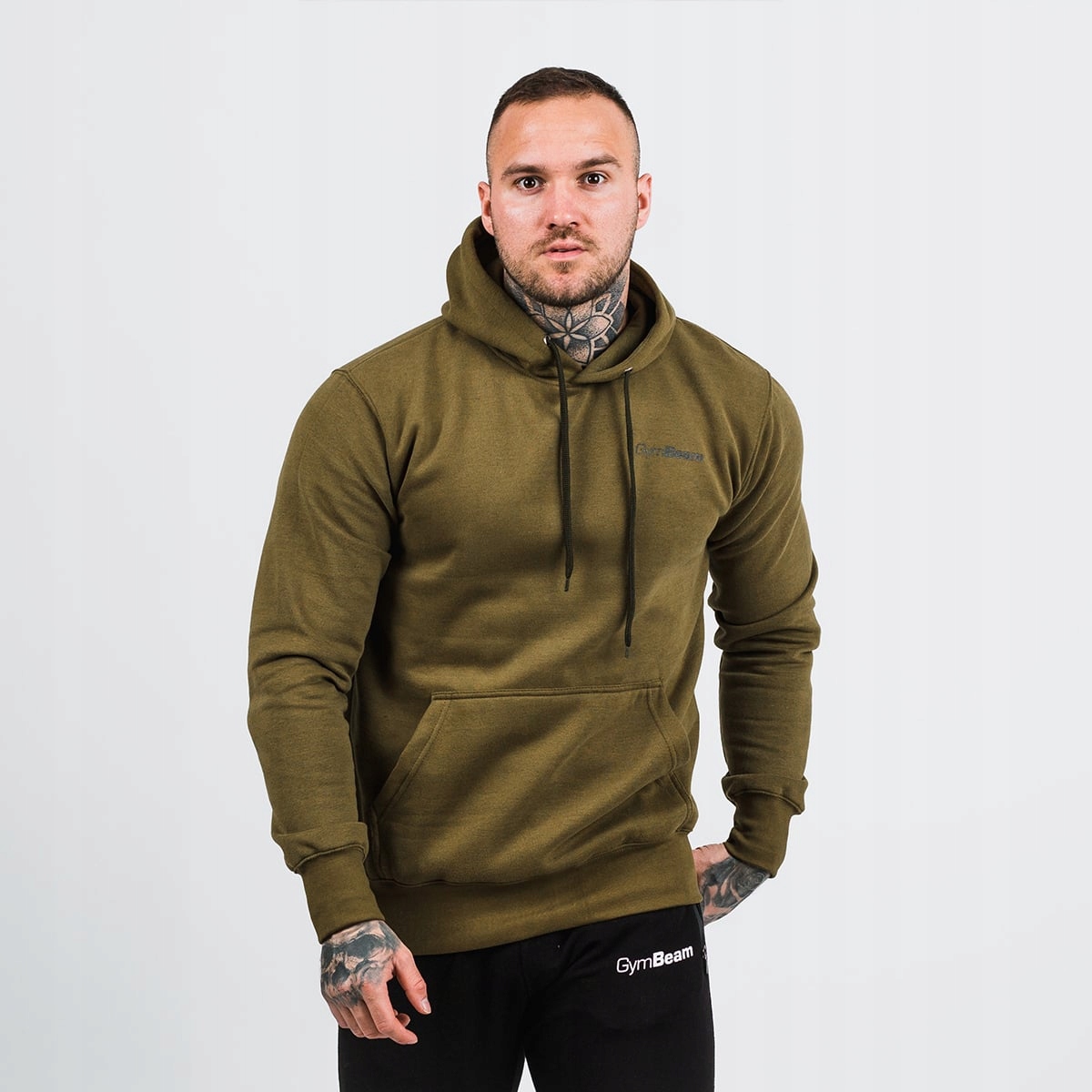 GymBeam Męska bluza z kapturem Athlete Military Green Black XXXL