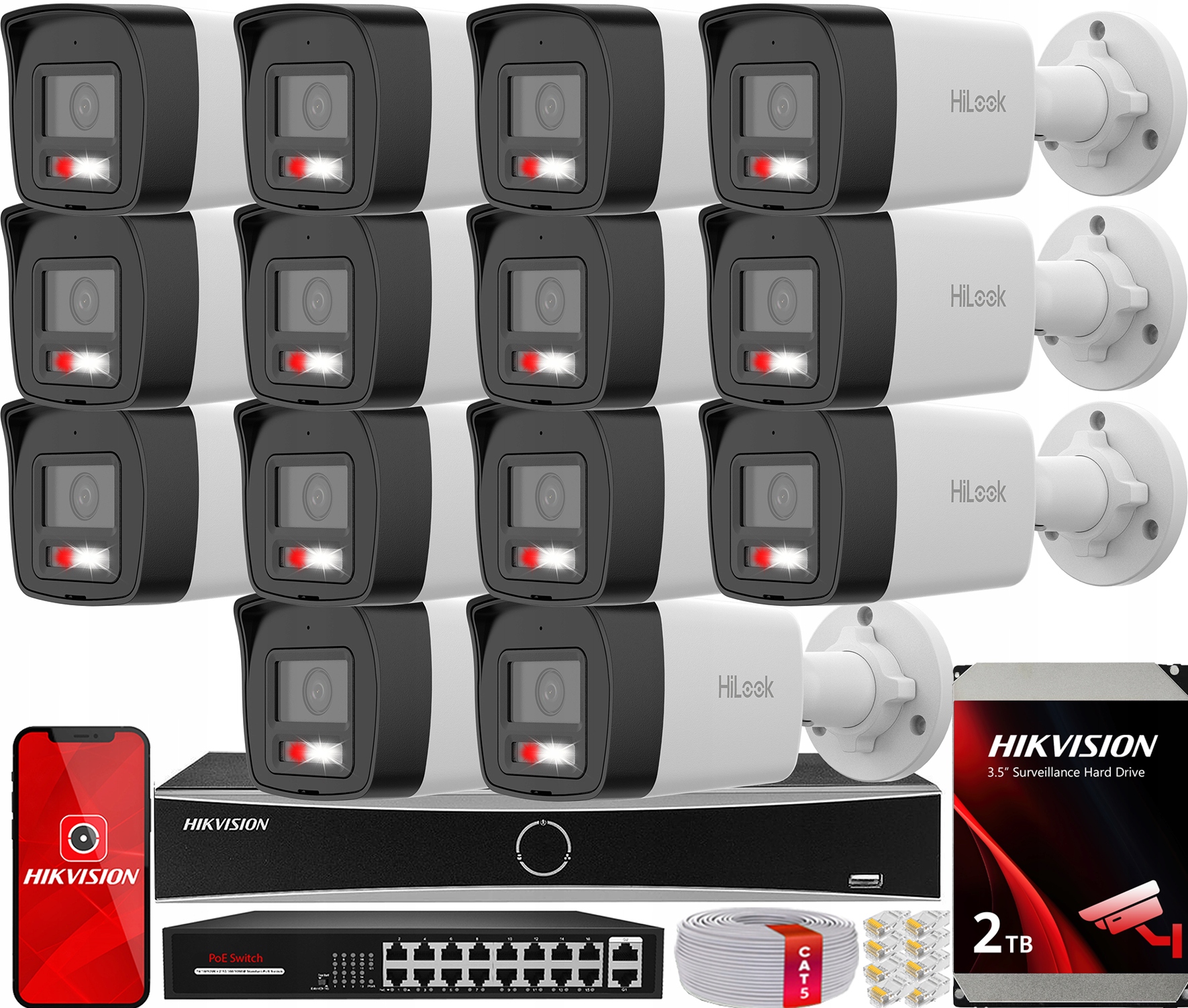 Sada pro monitorování Ip 14x IPC-B140HA-LUC 4Mpx Disk 2TB Hilook Hikvision