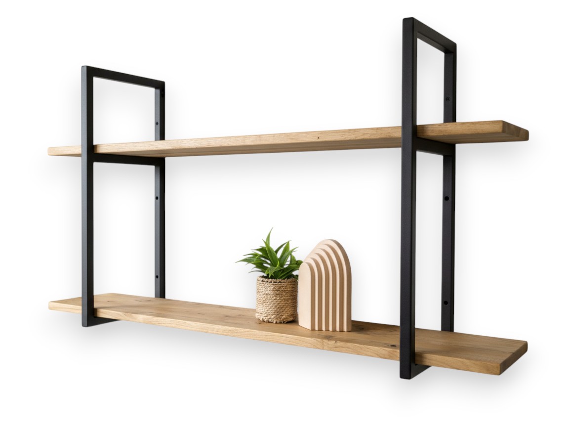 Dvojitá dubová polica Loft Závesný regál na knihy do obývačky 90 cm x 30 cm