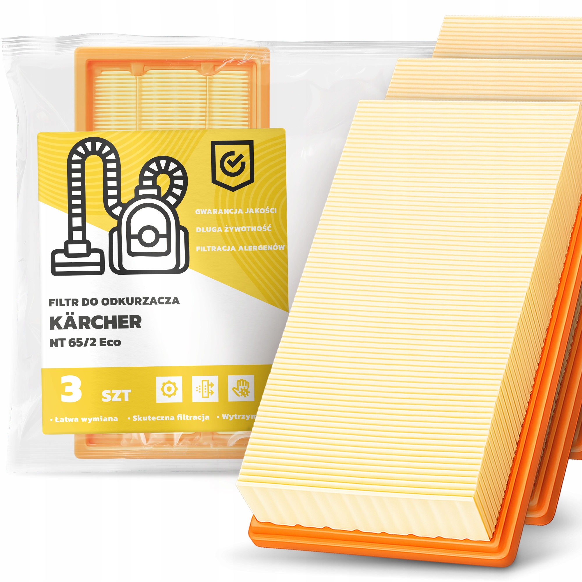 3x Vzduchový Filtr Pro Vysavač Kärcher Nt 65/2 Eco Výkonný Filtr Em-w