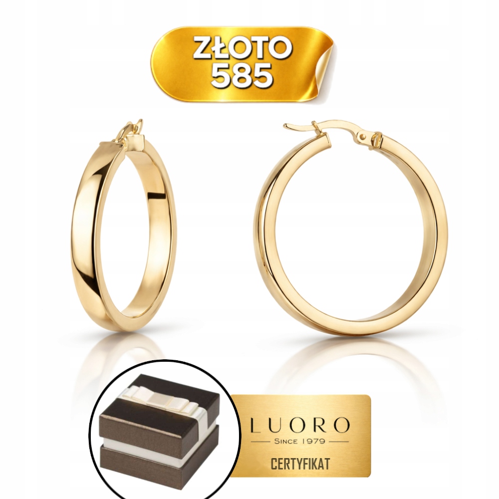 Náušnice Zlaté 585 14k Kolečka Široká 2,8 CM Dárek