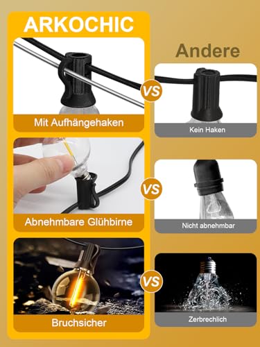 ARKOCHIC Solarna Girlanda 15M 21 Żarówek G40 Pilot 8 Trybów Ogród Balkon — miniatura 7