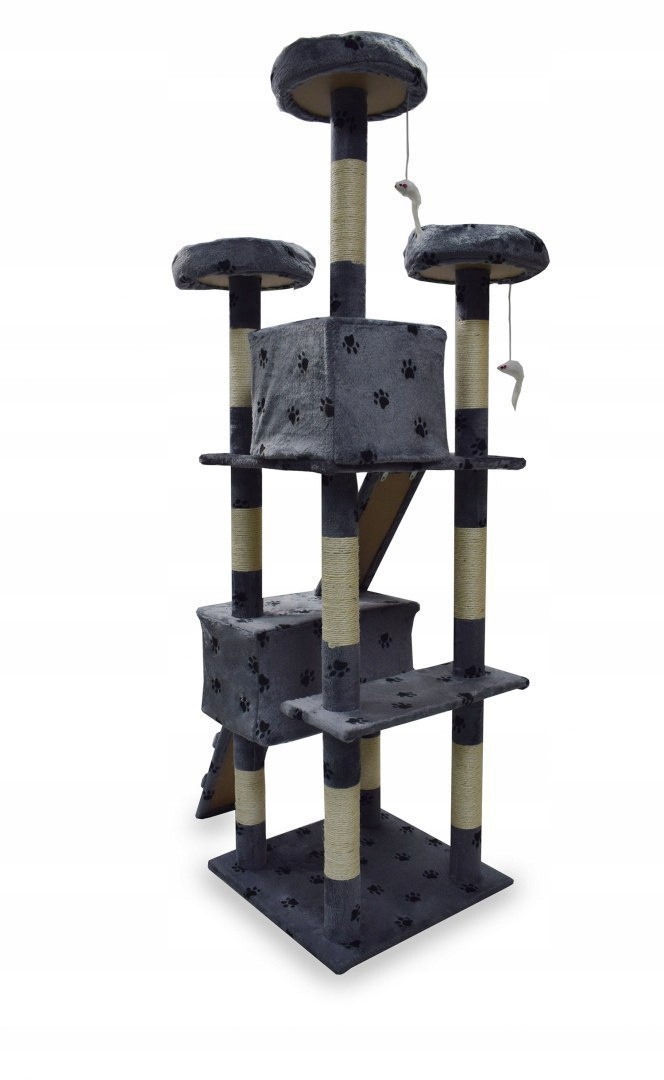 Levně Škrabadlo Kočka Stromek Pelíšek Domeček 170 cm šedý grafitový