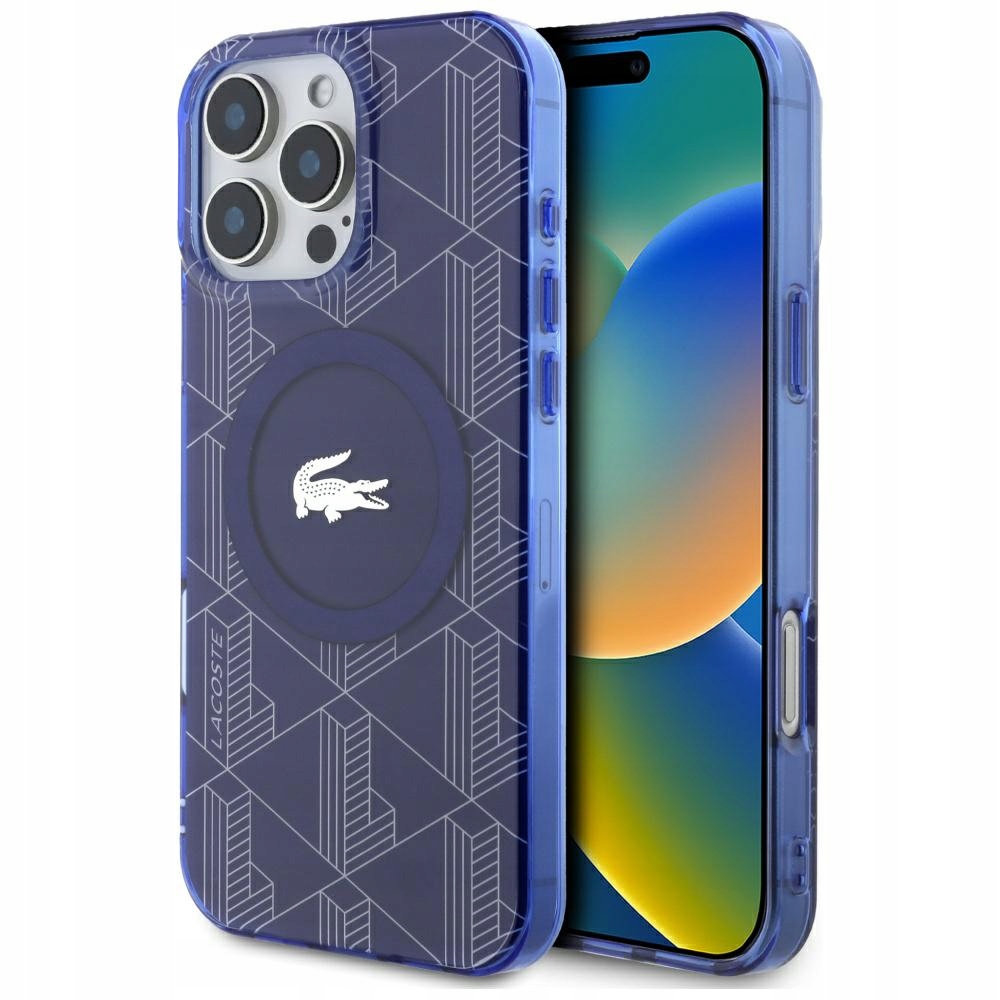 Pouzdro Lacoste Monogram Silver Croc Logo pro iPhone 16 Pro MagSafe, tmavě modré