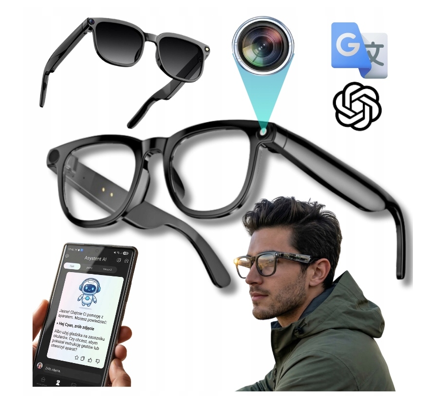 Okuliare Ai Smart Glasses Kamera Fhd Prekladateľ Audio Bt Wifi Nahrávanie