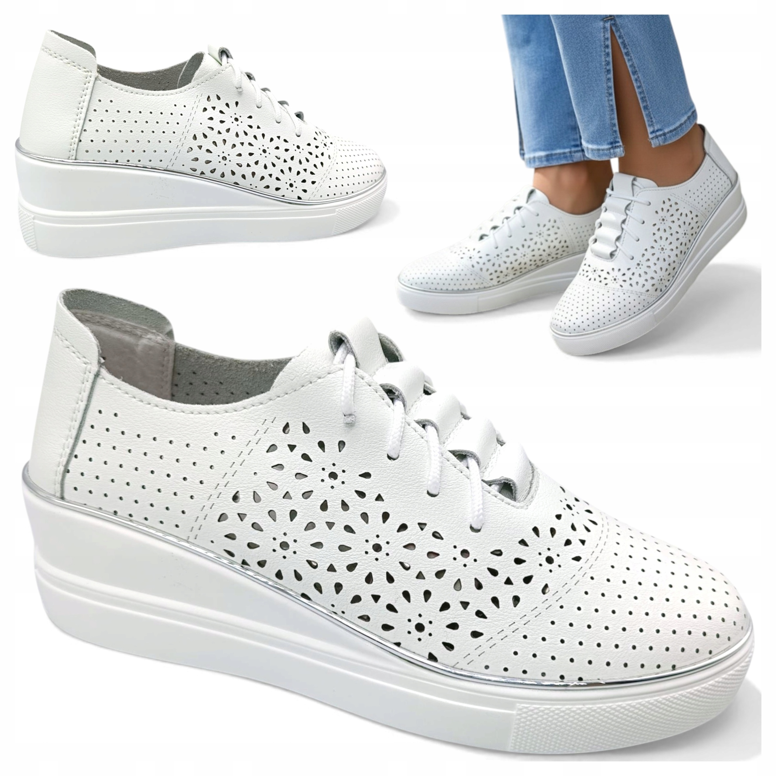 Dámské kožené tenisky 39 Na klínku Polobotky Ažurové Lehké Artiker