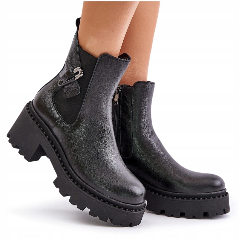 Dámské Kotníkové Boty Přírodní Kůže Zateplené Zipem Ozdoba Zazoo 60490 Černé 39