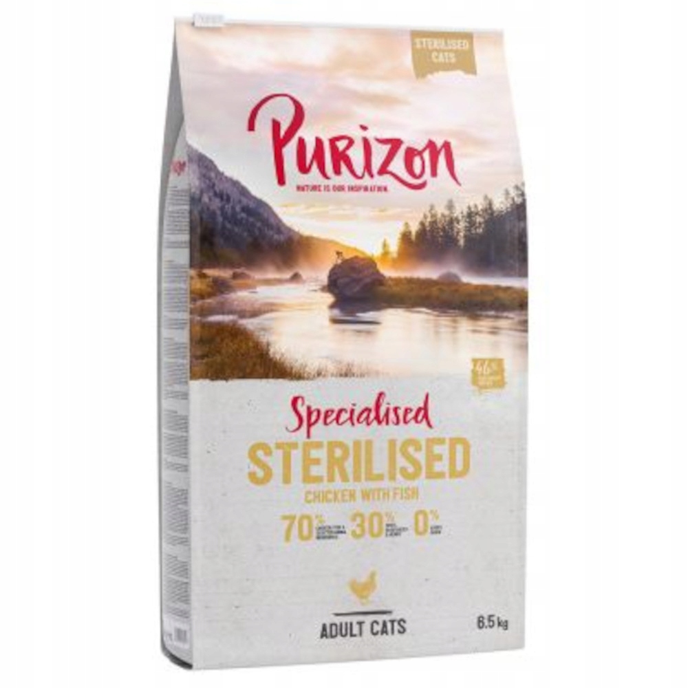 Suché krmivo Purizon Adult Sterilised pro kočky, kuře a ryba 6,5 kg