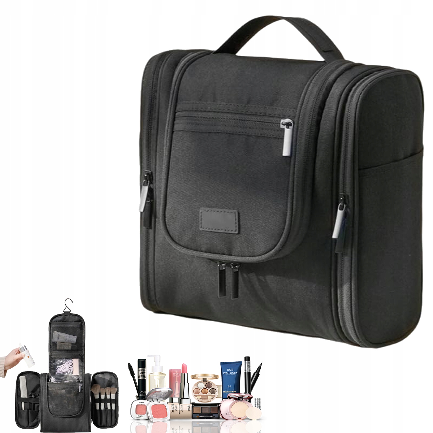 Závěsná Kosmetická Taška Černá Pro Kempování, Z Reptového Materiálu, Pro Kosmetiku