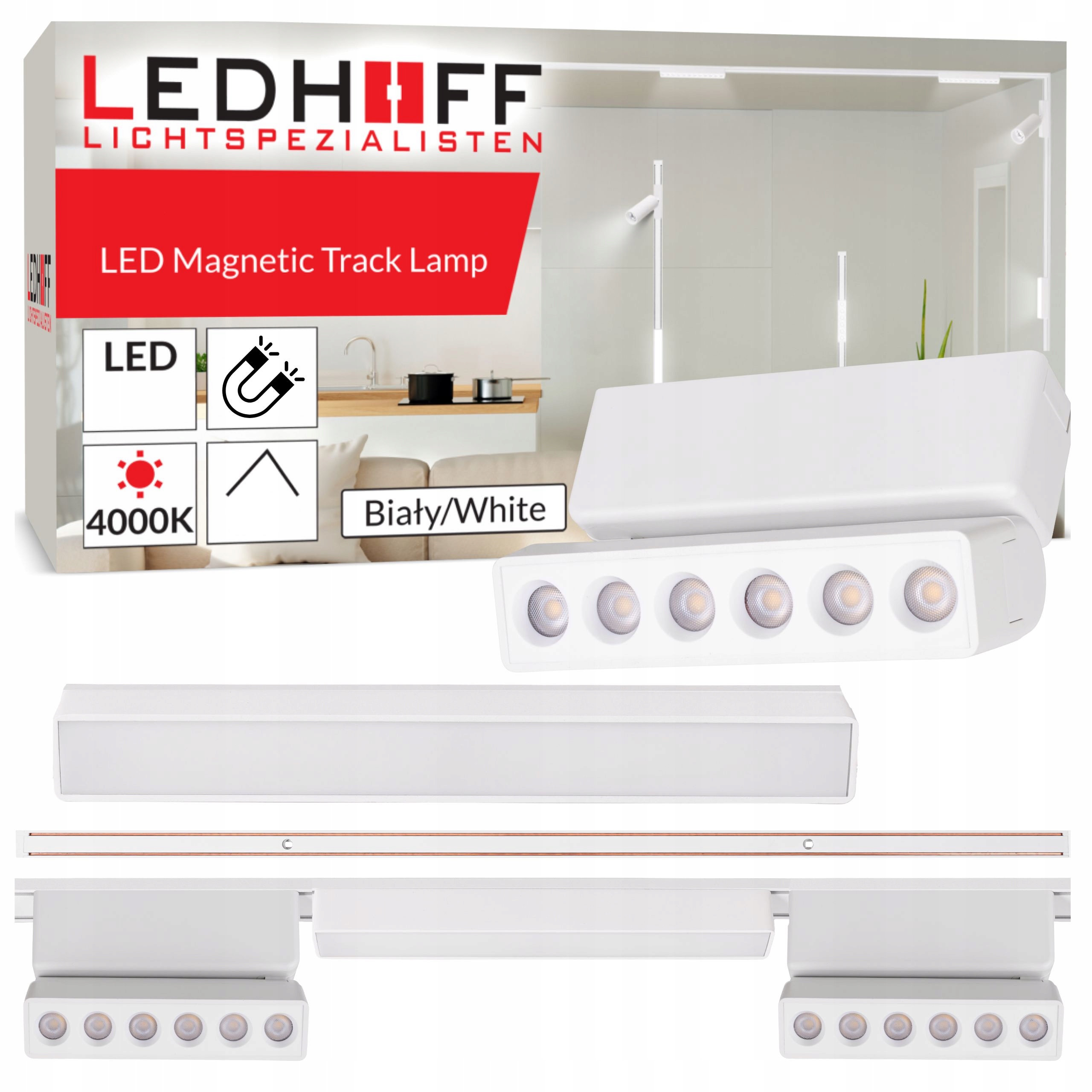 Magnetické koľajnicové osvetlenie Lišta biela 1 m 3x Led lampa reflektor Spot