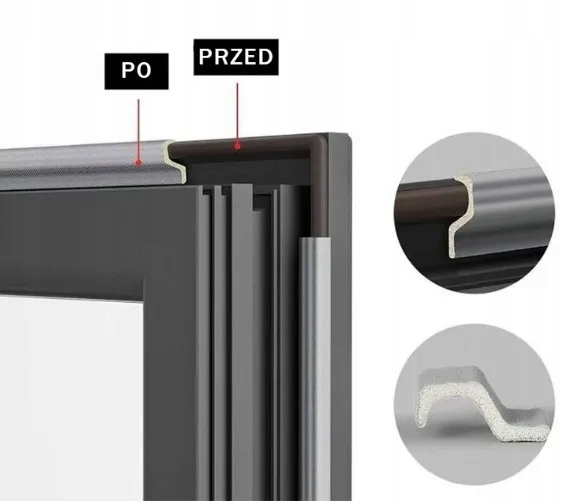 USZCZELKA OKIENNA DO DRZWI OKIEN SAMOPRZYLEPNA USZCZELNIAJĄCA TAŚMA CZARNA Szerokość produktu 2.2 cm