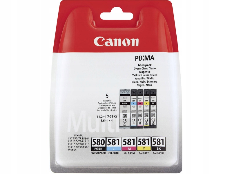 Zestaw tuszów Canon PGI-580 CLI-581 Czarny 11 ml, Kolorowy 5.6 ml