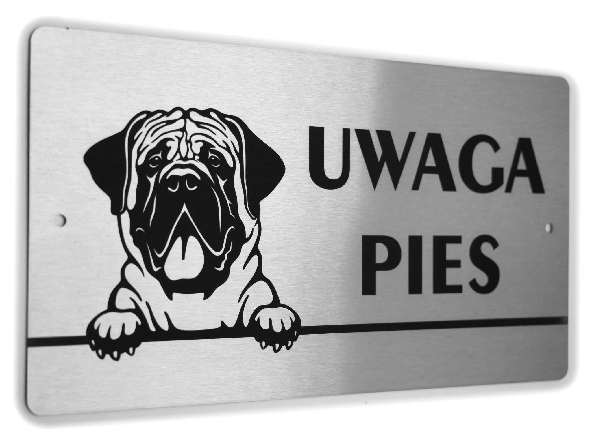 Tabliczka INOX - UWAGA PIES - Mastif Angielski