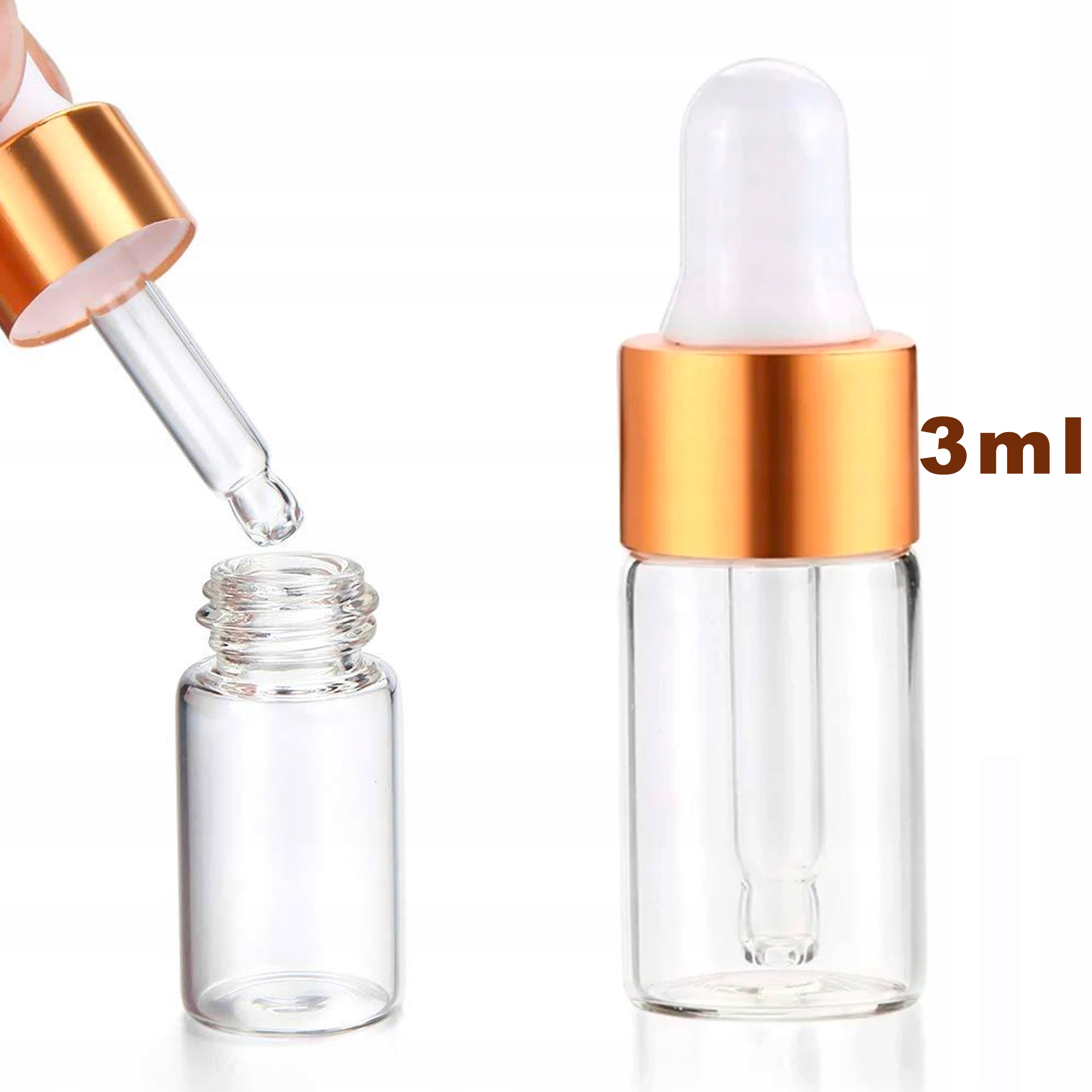 BUTELKA SZKLANA 3 ML Z PIPETĄ ZŁOTO BIAŁĄ NA SERUM OLEJEK
