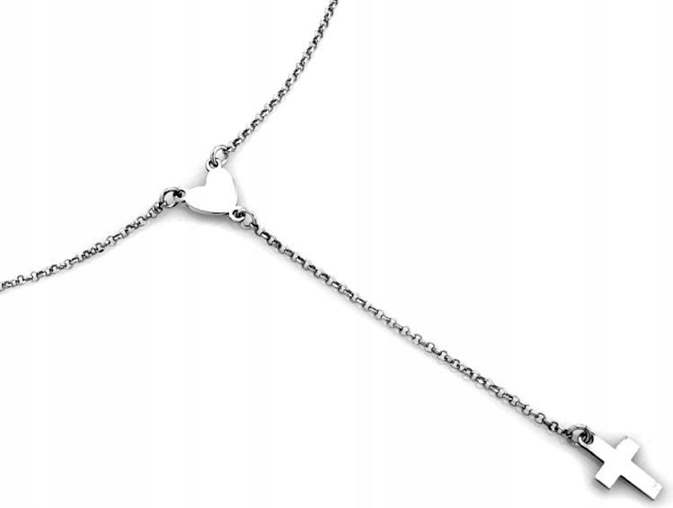 Stříbrný náhrdelník 925 srdce a křížek visící na řetízku, velikost 45 cm