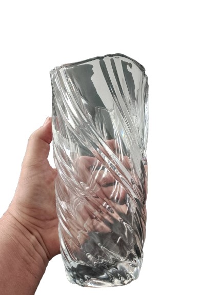 Elegantní skleněná váza s krouceným designem, bezbarvá, 24 cm
