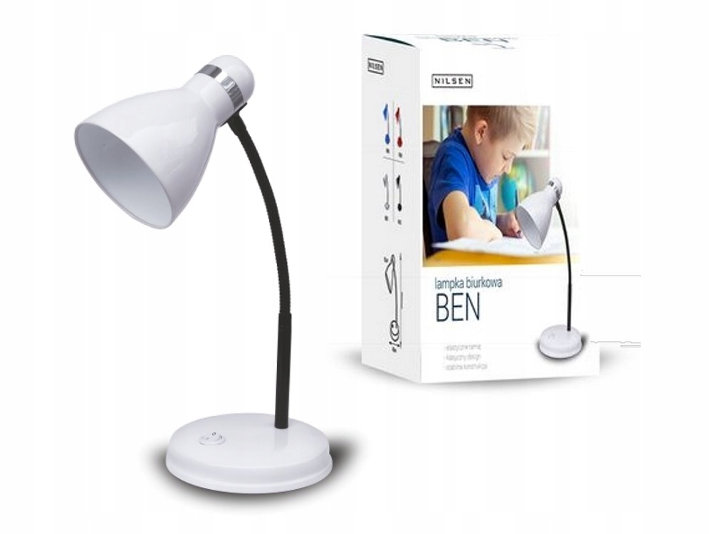 NILSEN BEN lampka biurkowa E27 do 40W biała