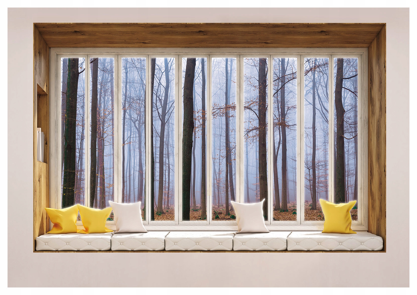 Vliesová fototapeta Mlžný les přes okno perspektiva 312x219 lepidlo